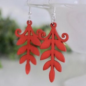 NEW Red Laser Cut Wooden Earrings